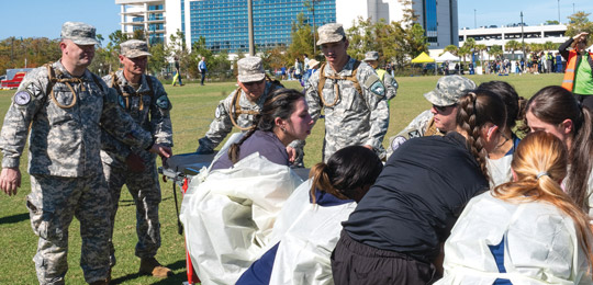 Students participating in the Disaster Day simulation