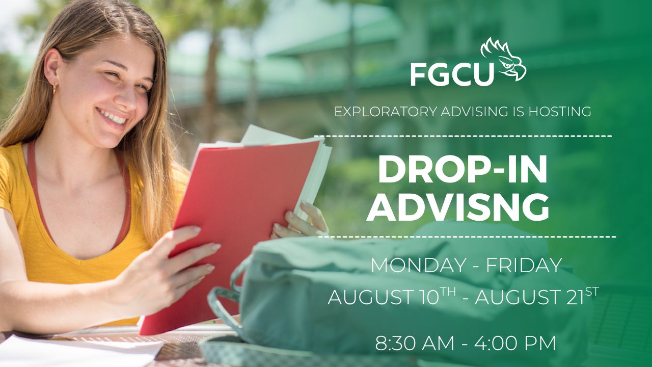 Quick Queue Advising Hours Every Wednesday 8:30 AM-2:30 PM Happy female student looking at papers.
