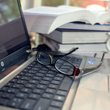 Laptop and books