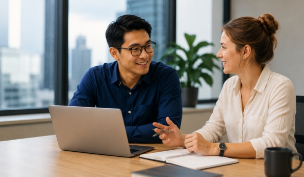 two students at a desk for internships