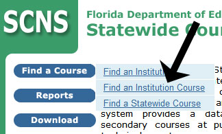 Dropdown displaying the Find and Institution Course item
