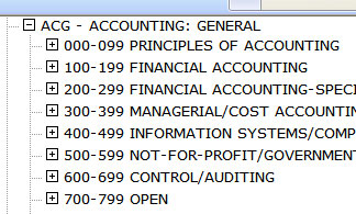 a listing of accounting courses and possible course numbers