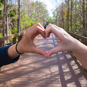 People with hands together making a heart