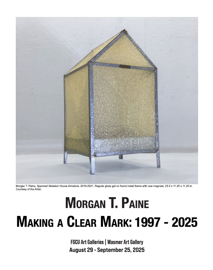 Spanned Skeleton House Armature, 2019-2021. Regular gloss gel on found metal frame with cow magnets 23.5 x 11.25 x 11.25 in. Courtesy of the Artist