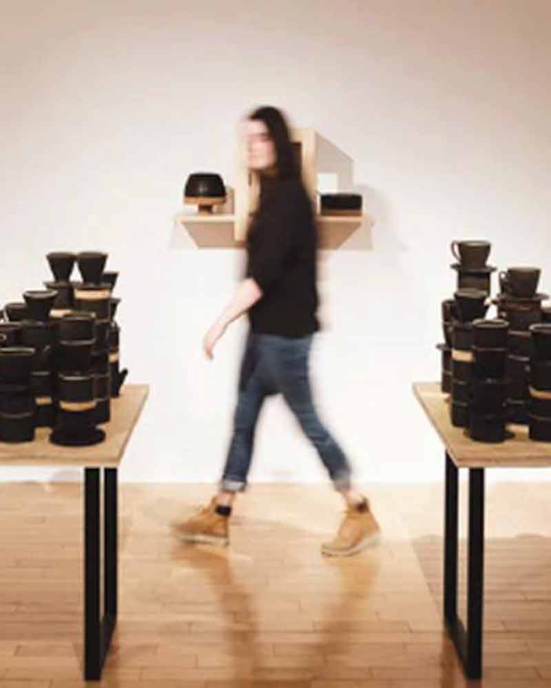 Jordan Blankenship pictured during installation of her 2022 MFA exhibition, University Art Gallery, College of Visual and Performing Arts, UMass Dartmouth. Photo by Reba Jenson. Jordan Blankenship pictured during installation of her 2022 MFA exhibition, University Art Gallery, College of Visual and Performing Arts, UMass Dartmouth. Photo by Reba Jenson.
