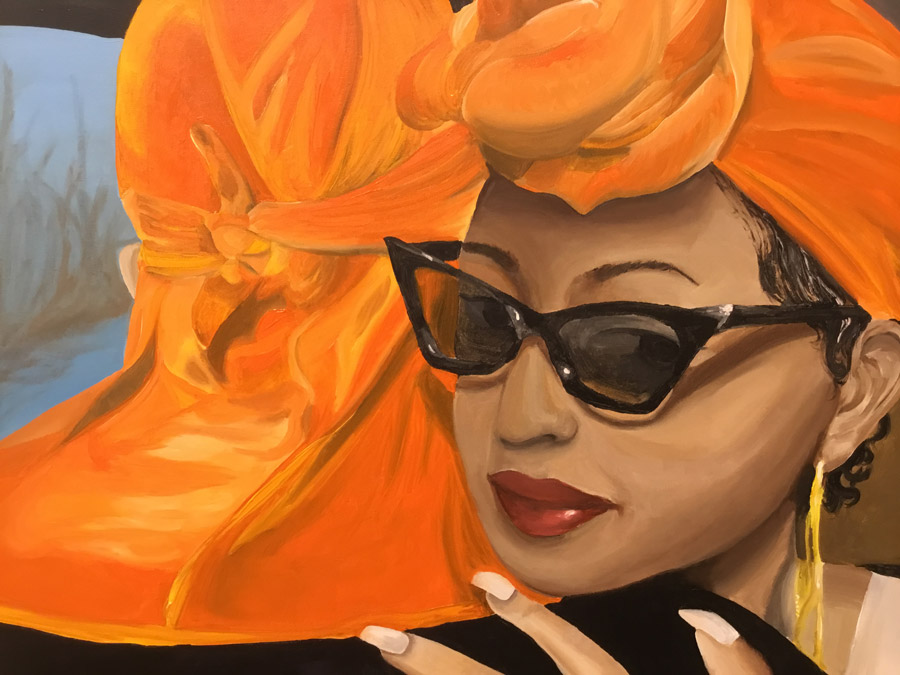 Ariel Collins, Orange Durag #1 (detail), 2020 Acrylic on canvas, 26 x 36 in.