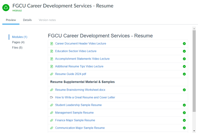 FGCU Career Development Services - Resume Website Photo of Module