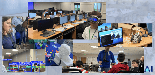 Kids interacting with Coding Camp components