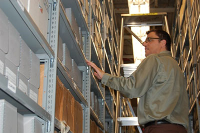 MA student working in archives