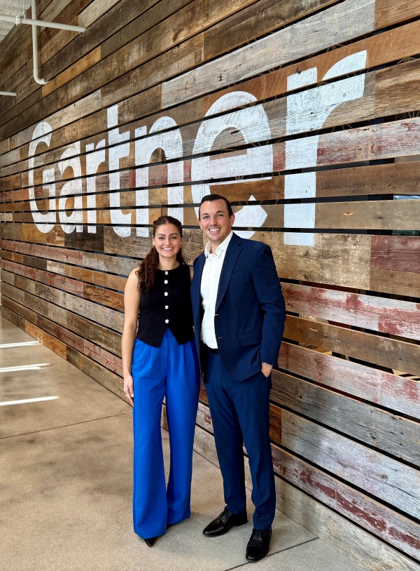 From left to right: Adrianna Hall (Marketing ’26), Fall 2024 mentee, and Anthony Messina, Vice President of Sales at Gartner and Lutgert Mentorship Program mentor, at Gartner’s Fort Myers office.​