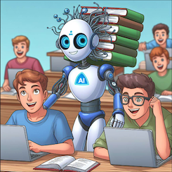 robot helping students in class