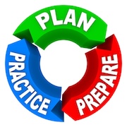 plan, prepare, practice icon