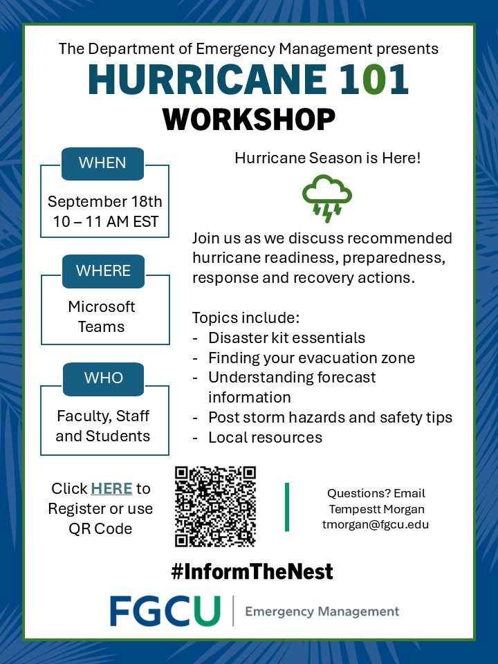 Hurricane 101 Workshop Flyer - information on flyer bellow in event description. 