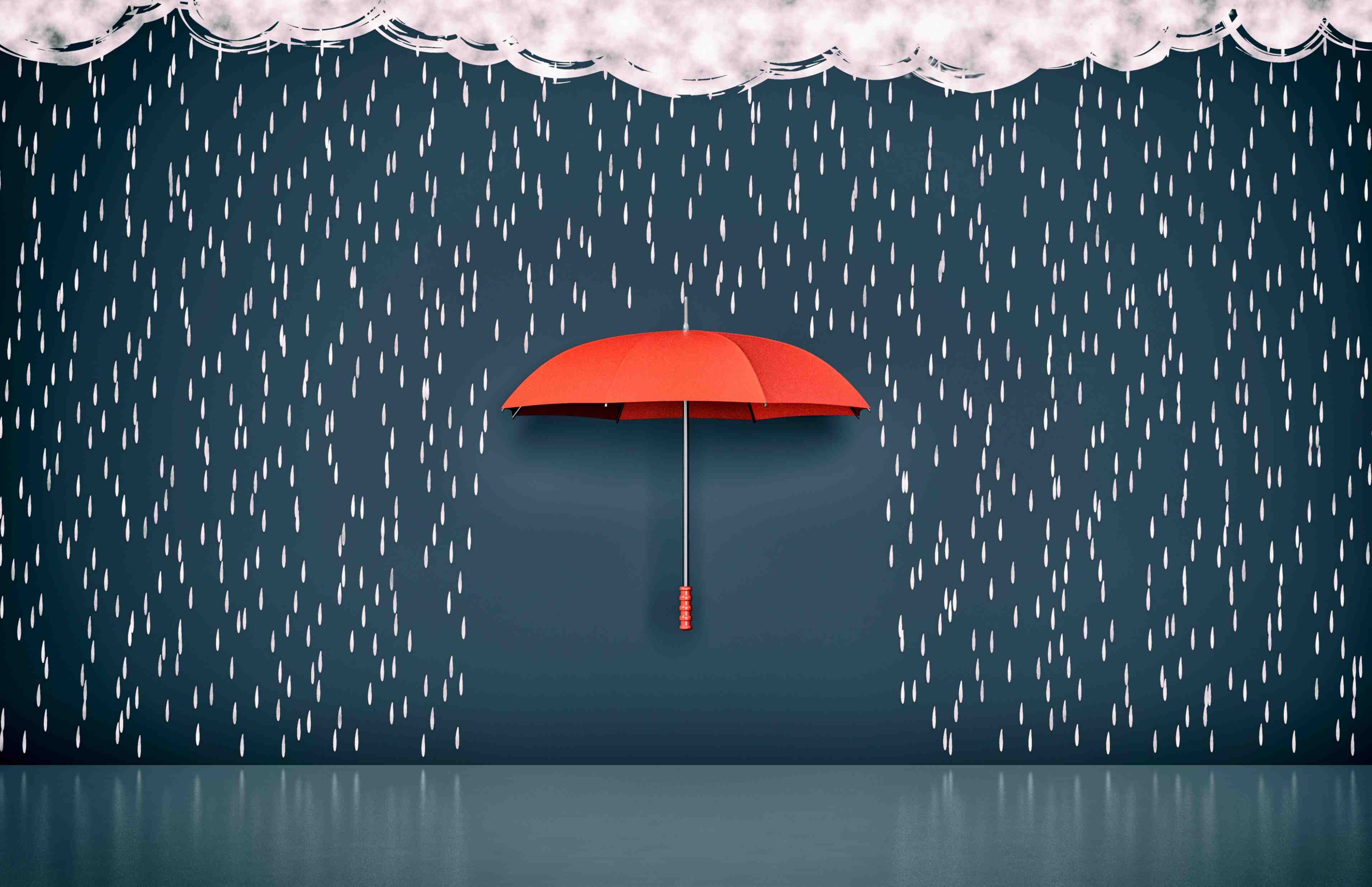 red umbrella in rain