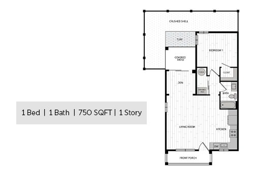 Cottage 1 Bed 1 Bath Floorplan