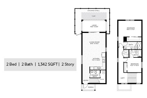 Cottage 2 Bed 2 Bath 2 Story Floorplan