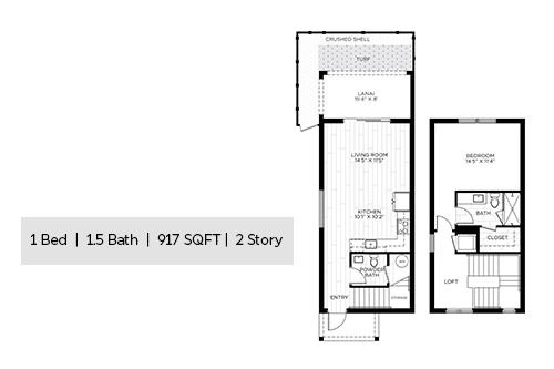 Cottage 1 Bed 1.5 Bath Floorplan