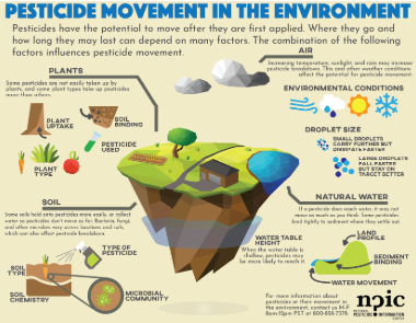 An infographic of pesticide movement in the environment