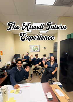 Internship Video A group of students wave at the camera under the words "The Atwell Intern Expereince"