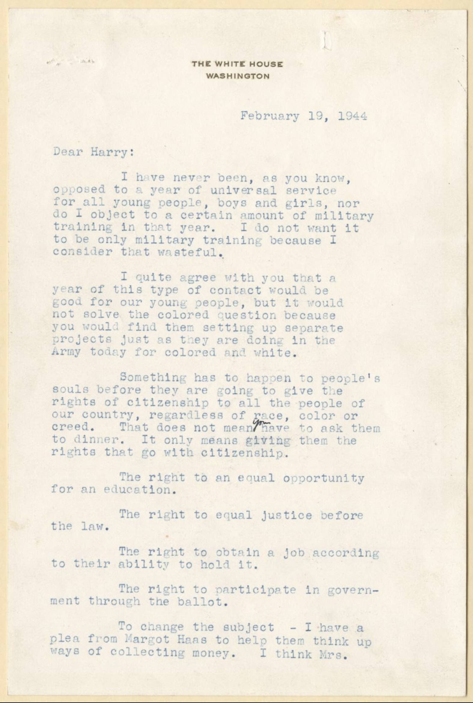 Eleanor Roosevelt Letter