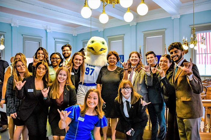 Senate President Kathleen Passidomo with FGCU Day participants during the Welcome Reception at the Historic Capitol