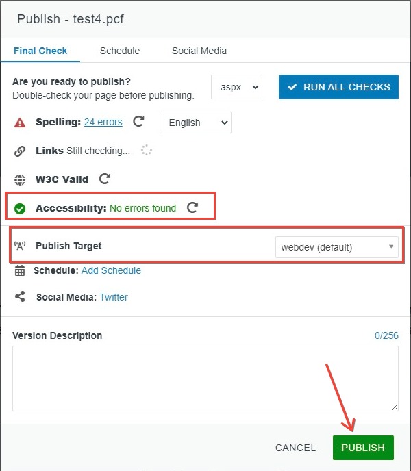 Publish Dialog
