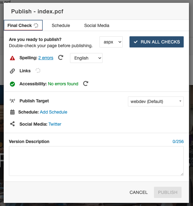 Publish menu