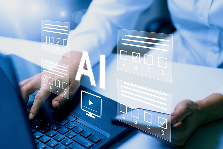 Person on computer during AI workshop