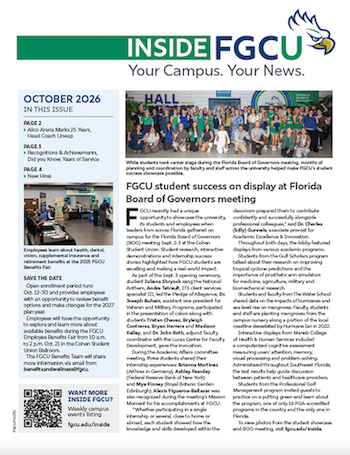 Inside FGCU Newsletter October 2026 Inside FGCU Newsletter October 2026