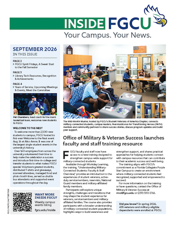 Inside FGCU Newsletter September 2026 Front Cover