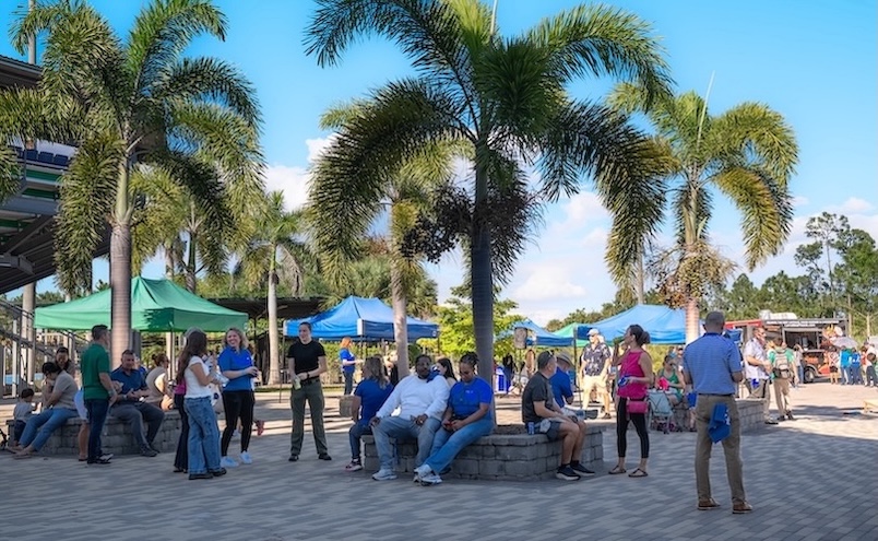 FGCU employees and their families socialize outside Swanson Stadium.