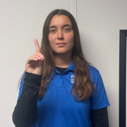 FGCU GIDDI employee signing D Touch your thumb to your middle, ring, and pinky fingers (making an "O" shape with them), while keeping your index finger pointing straight up.