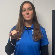 FGCU GIDDI employee signing J Make a fist with your pinky finger extended straight up. Trace the shape of a "J" in the air with your pinky, swooping down and curving inward.