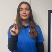 FGCU GIDDI employee signing K Point your index and middle fingers up, spread apart. Rest your thumb right between them, touching the first knuckle of your middle finger.