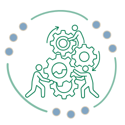 Image of individuals workingtogether with widgets