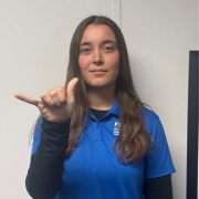 FGCU GIDDI employee signing Y Extend your thumb and pinky finger out, while curling your index, middle, and ring fingers into your palm (like the "hang loose" sign).