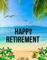 poster of beach image happy retirement words