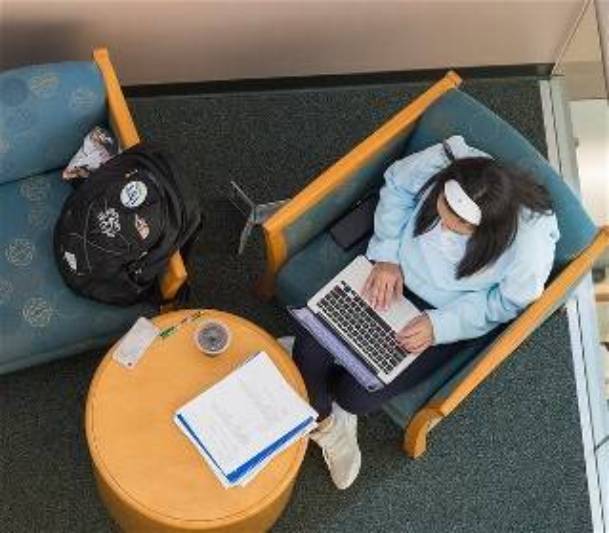 Student studying at the library