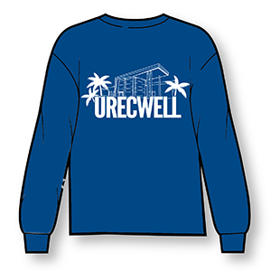 blue crewneck sweatshirt with urecwell palm tree design